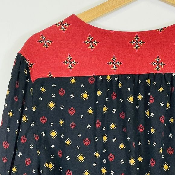 NEW Free People  Womens Medium Black Maroon Where We Roam Ditsy Top Blouse - Picture 6 of 7
